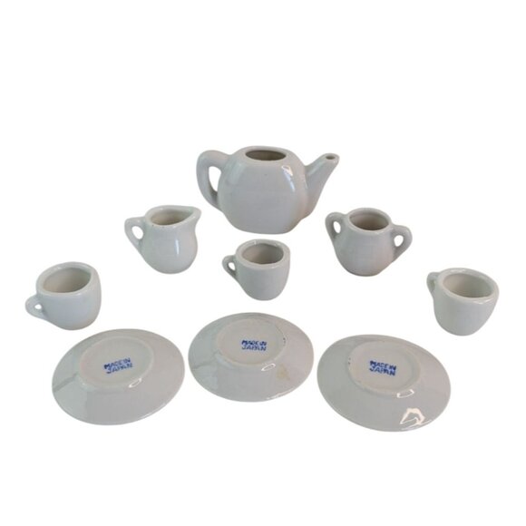 Vintage 1960s Japanese Porcelain Miniature Childs Tea Set 9 Pc Blue White Japan - Picture 5 of 9